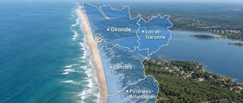Carte de l'Aquitaine : Gironde, Lot-et-Garonne, Landes et Pyrénées-Atlantiques